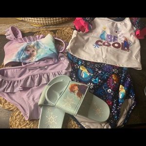 DISNEY FROZEN toddler girl bathing suit and slides lot, size 4